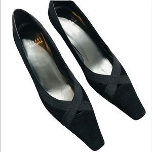 Stuart Weitzman Black Suede Square Toe Low Heel